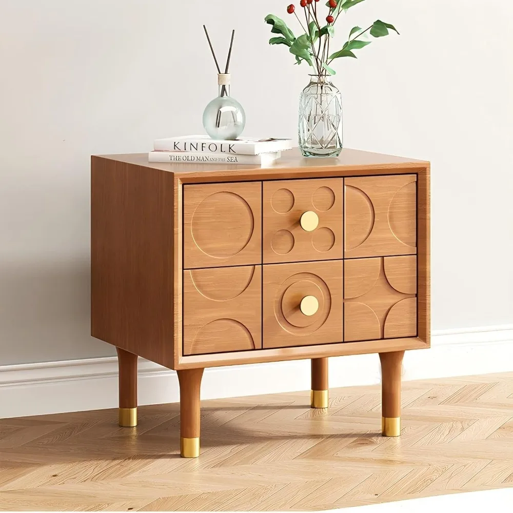 منضدة معاصرة ذات درجين، طاولة جانبية خشبية ذات درجين، طاولة جانبية لتخزين غرفة النوم الريفية