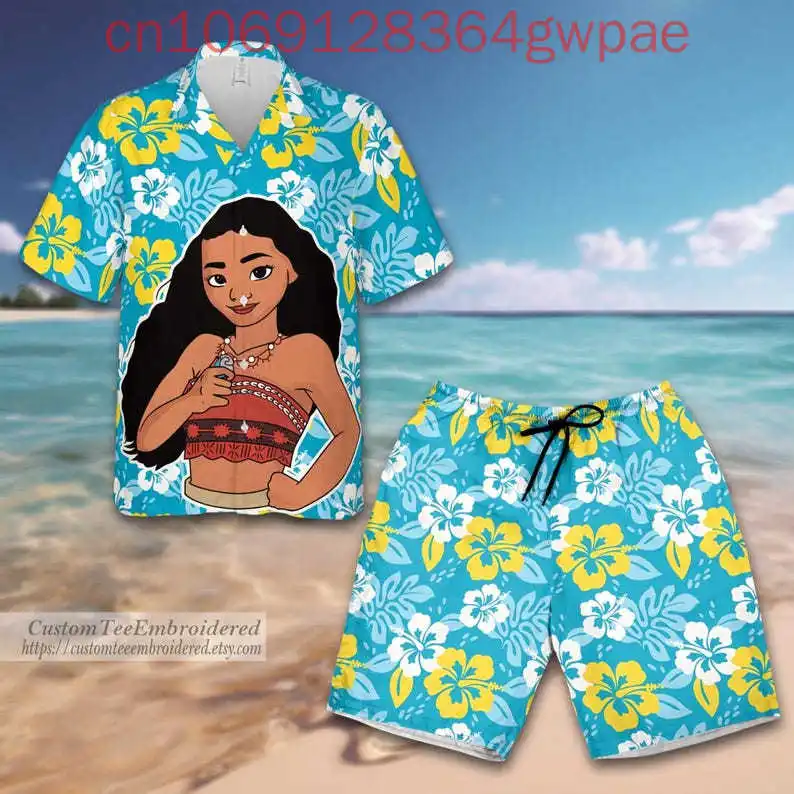 Disney Moana Men Women Hawaiian Shirt Hei Hei Pua Hawaii Shirt Summer Beach Shirt Princess Moana Short-sleeved Suit