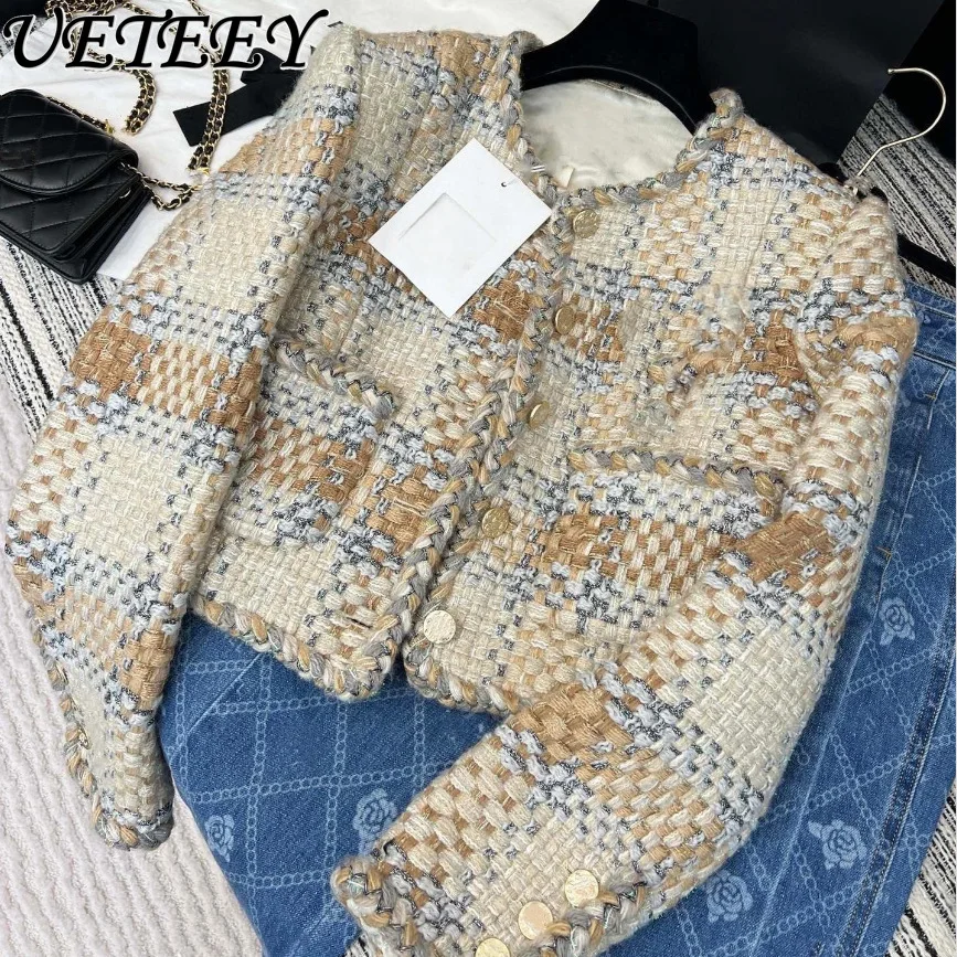 

Light Luxury French Style Heavy Industry Short Coat Women's Autumn Winter Elegant Socialite Woven Tweed Round Neck Bead Jacket