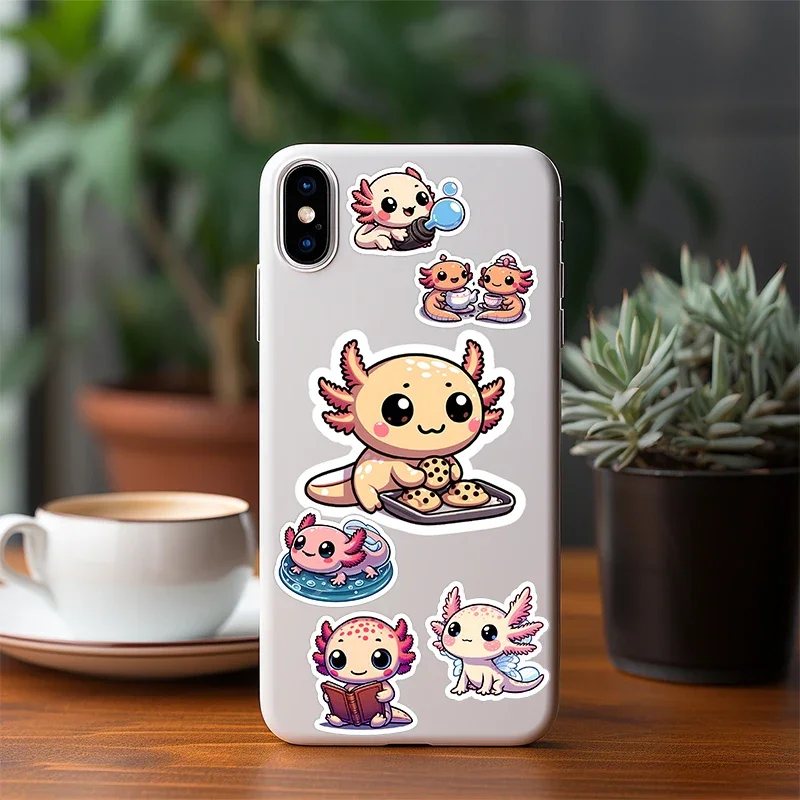 50PCS Axolotl Salamander Stickers Cute Cartoon Vinyl Decals Waterproof for Laptop Water Bottle Phone Car Window