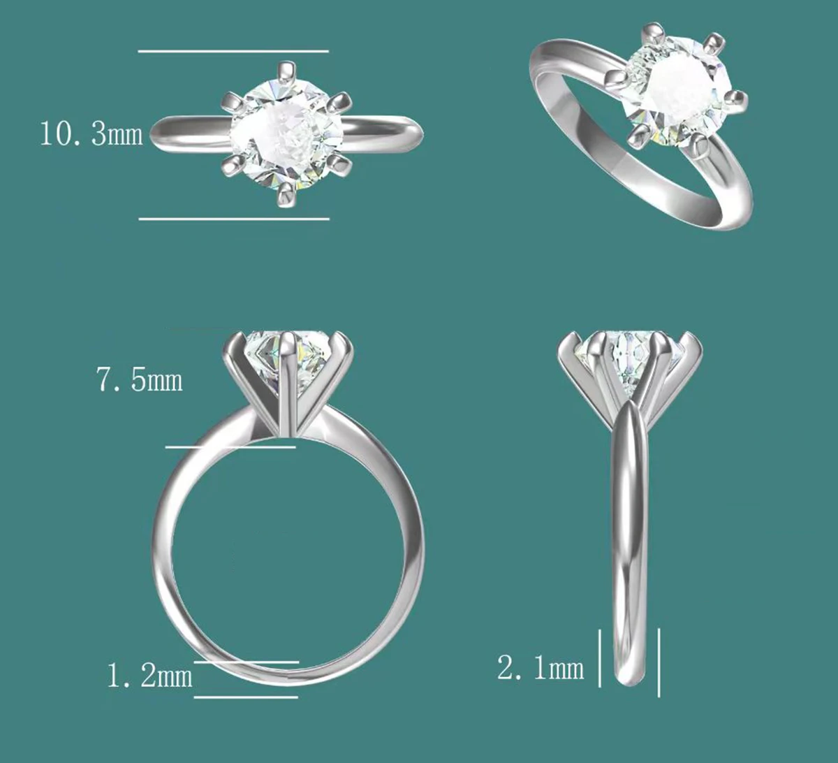 Real 18K White Gold Ring Setting Classic Six Prongs Ring Collet Engagement Ring With AU750 Material Personalized Rings