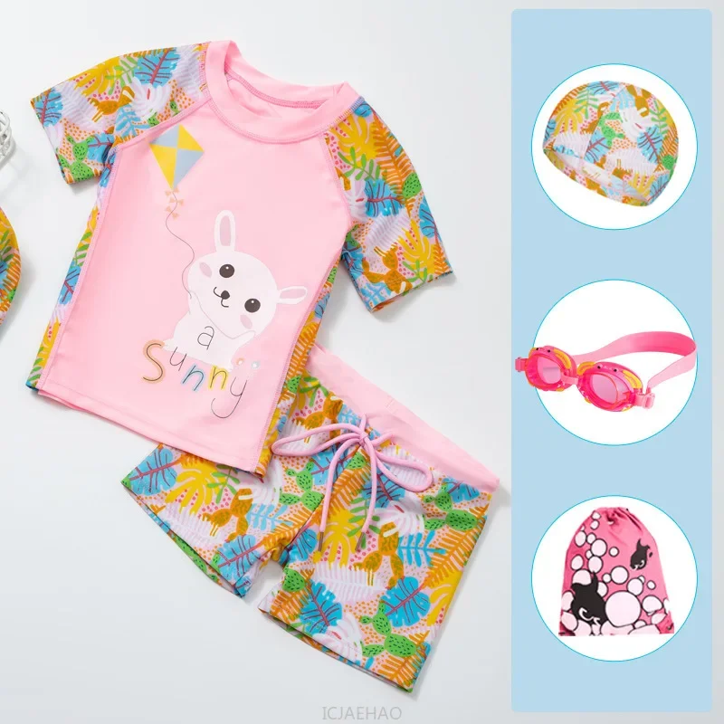 

2025 Children Cartoon Print Separates Swimwear Set Kids Girls Casual Wear Clothes Matching SummerSuit Outfit Beach Vacation