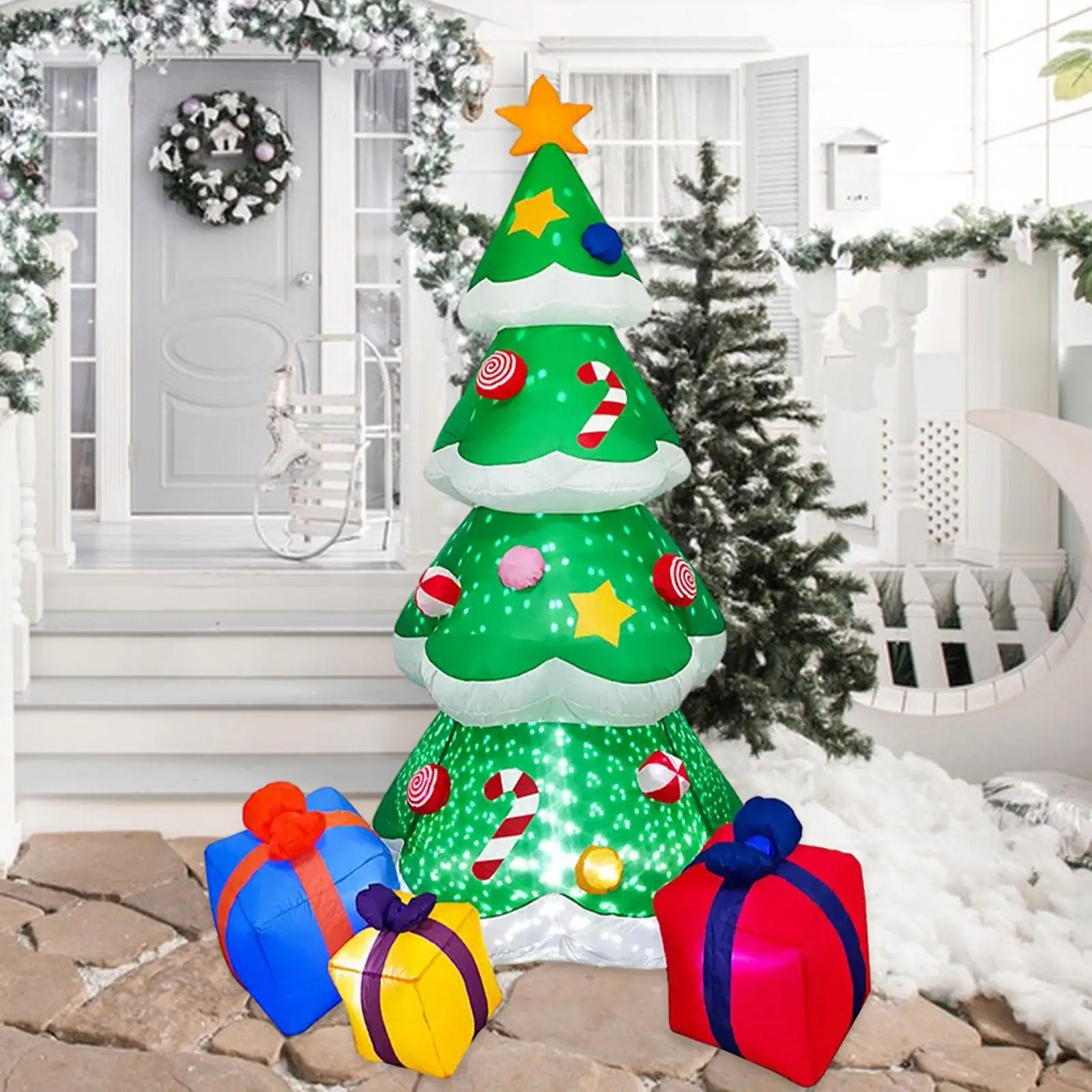 

Inflatable Christmas Tree Lighted Props with 3 Wrapped Gift Box with Luminous Tree for Patio Festival Garden Party Outdoor