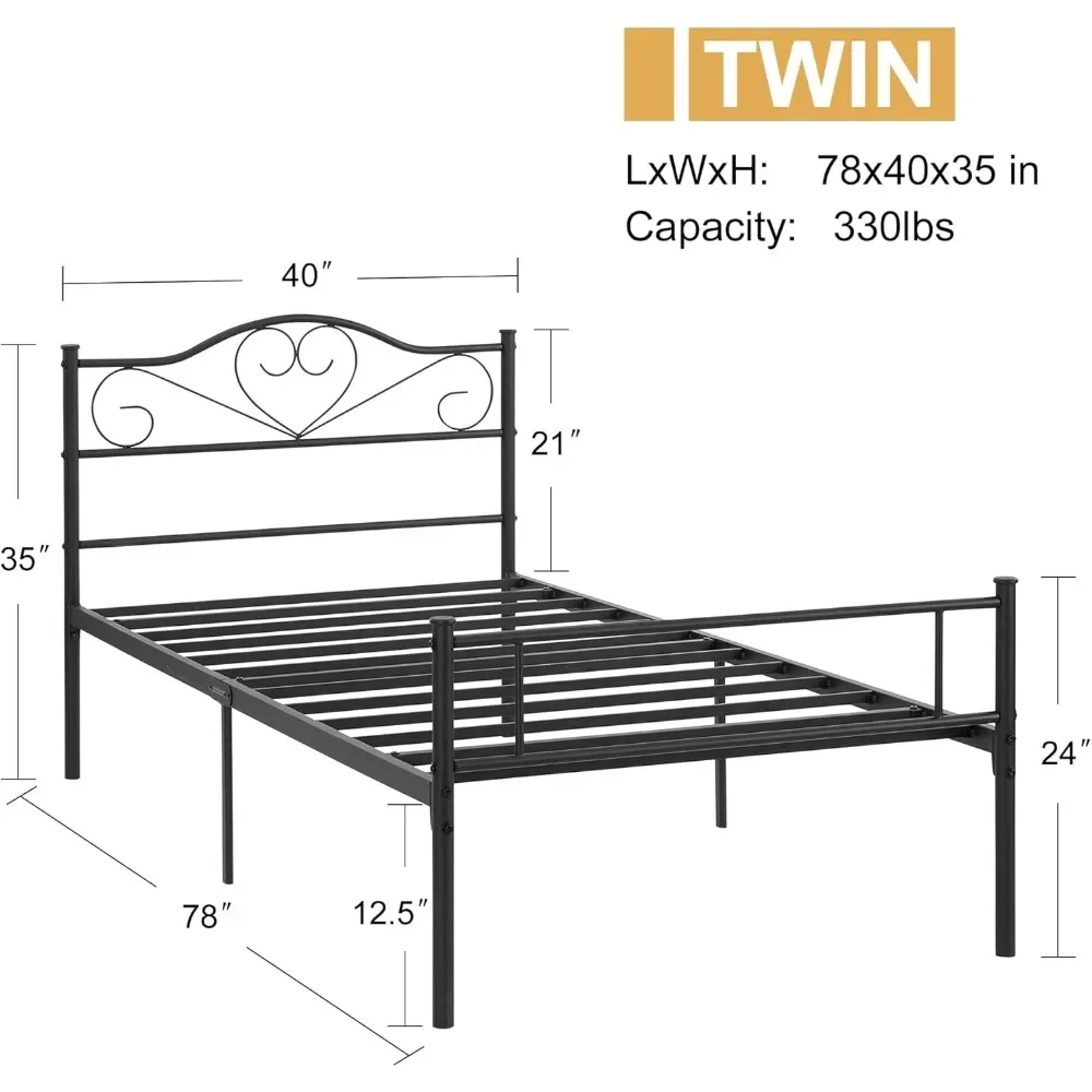 Metal Plataforma Bed Frame com cabeceira, aço Slats colchão Foundation, sem Box Spring Needed