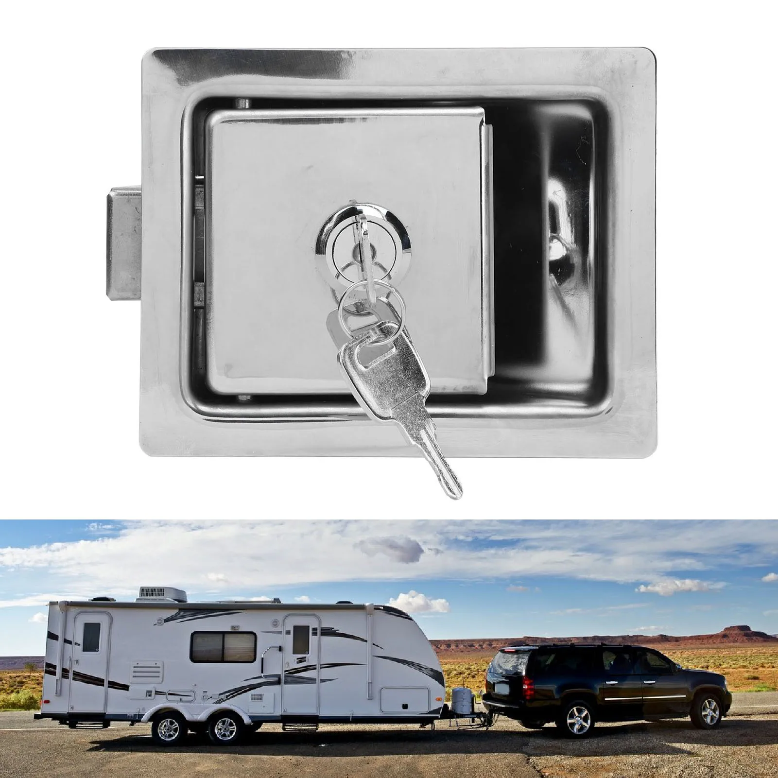 

Защелка ящика для инструментов из нержавеющей стали, защелка ящика для инструментов заподлицо с 2 ключами для автофургонов, грузовиков