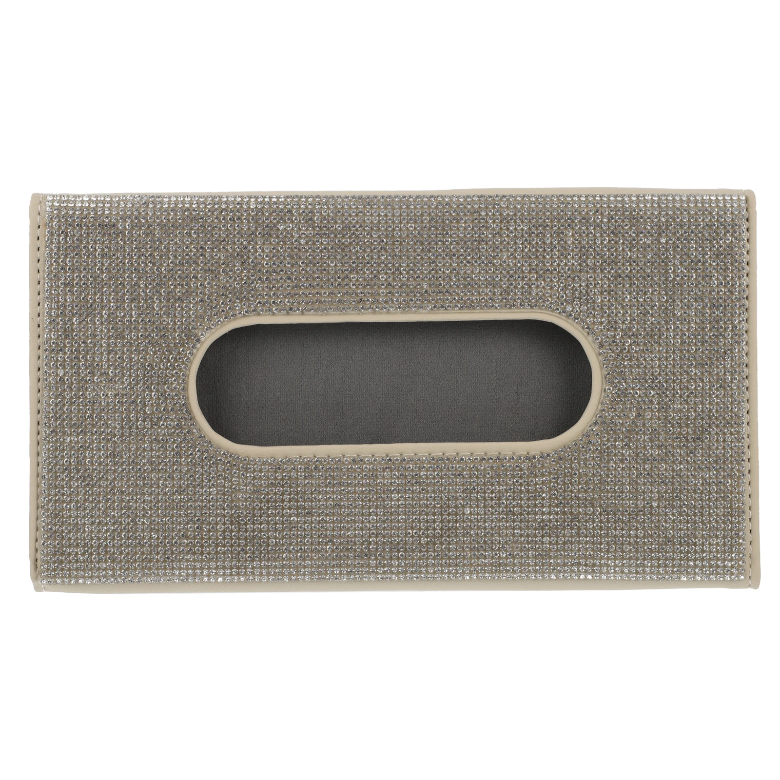 

Car Tissue Box PU Dispenser Beige Car Visor Holder Case Durable Long Life Rhinestone Chic Fashionable Gift