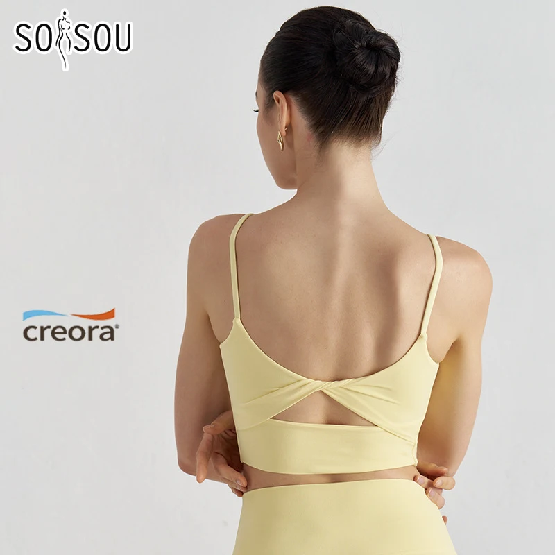 SOISOU Thin Shoulder  Nylon Top Bowknot Sexy Back Women Bra Gym Sports Yoga Fitness Bra For Women Elastic Female Underwear