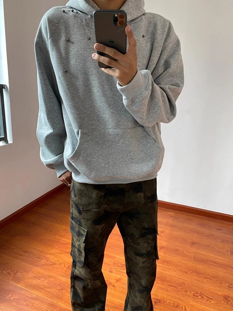 

American Sle Heavy Du Hoodie Men's Autumn Clete OOTD Outfit Set Multi ket Workwear Jeans Long Sve Long Pants