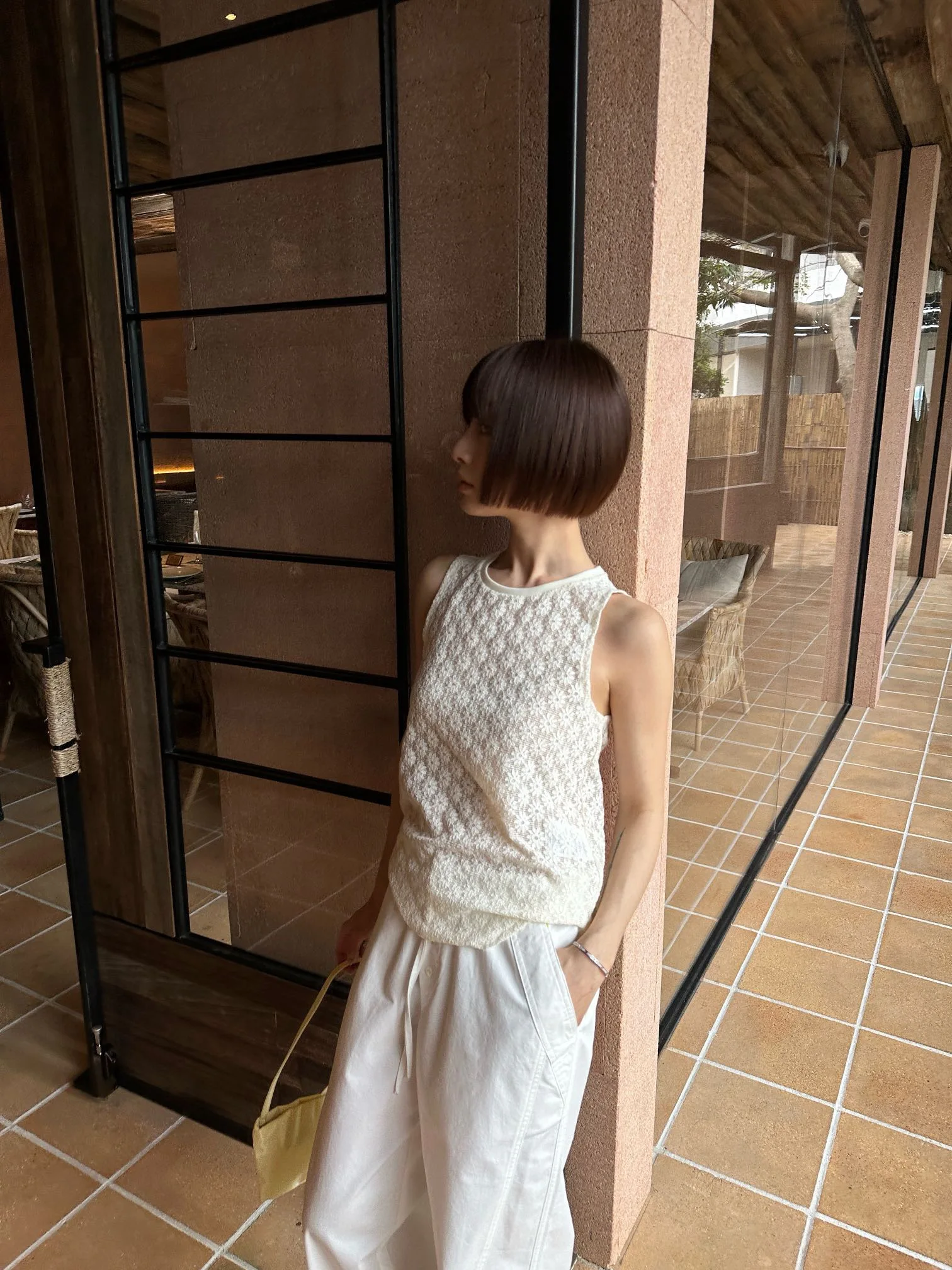 

Lightweight Loose Fit Sleeveless Vest Top Monkey Studiohiii Spring20 Vacation Style Cotton round Neck H-Shape Outerwear
