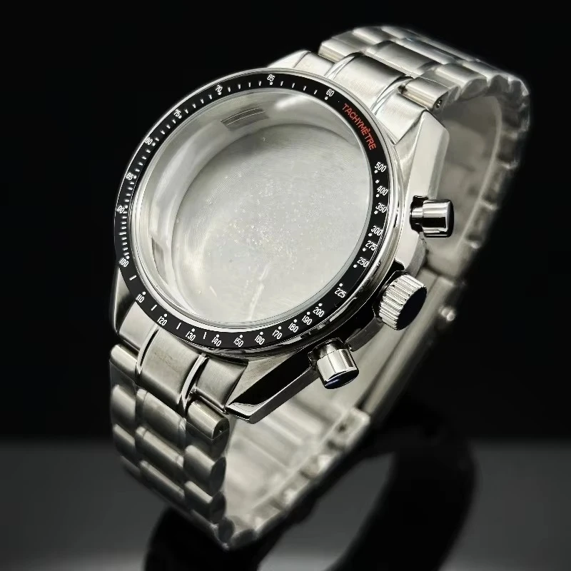 Silver Multifunctional 39.7mm Watch Case Suitable for Omg VK63A Quartz Movement Parts Fits 20mm Steel Band Case with Bezel