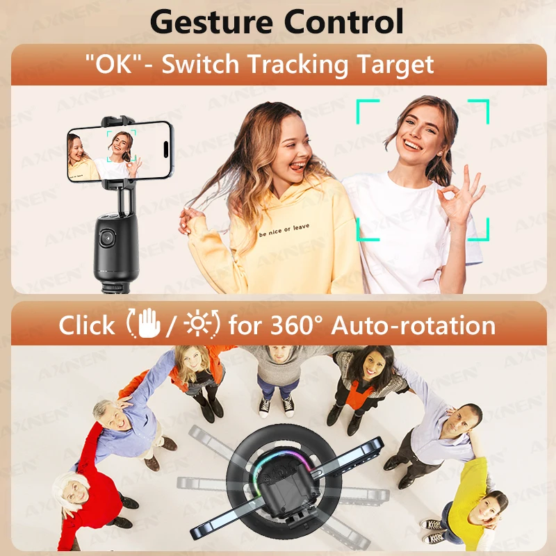 P05 Stabilizer Gimbal AI Follow Desktop CellPhone Holder 360 Rotation Gesture Control Optional Fill Iight and Remote Rontrol