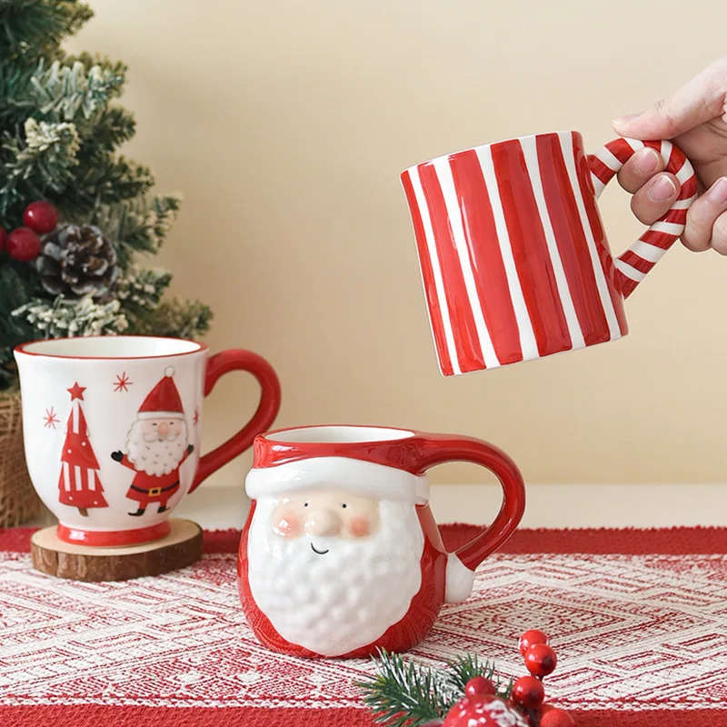 Santa Claus Mug Ceramic Milk Coffee Cup Gift High Aesthetic Relief Hand-painted Household Water Cup