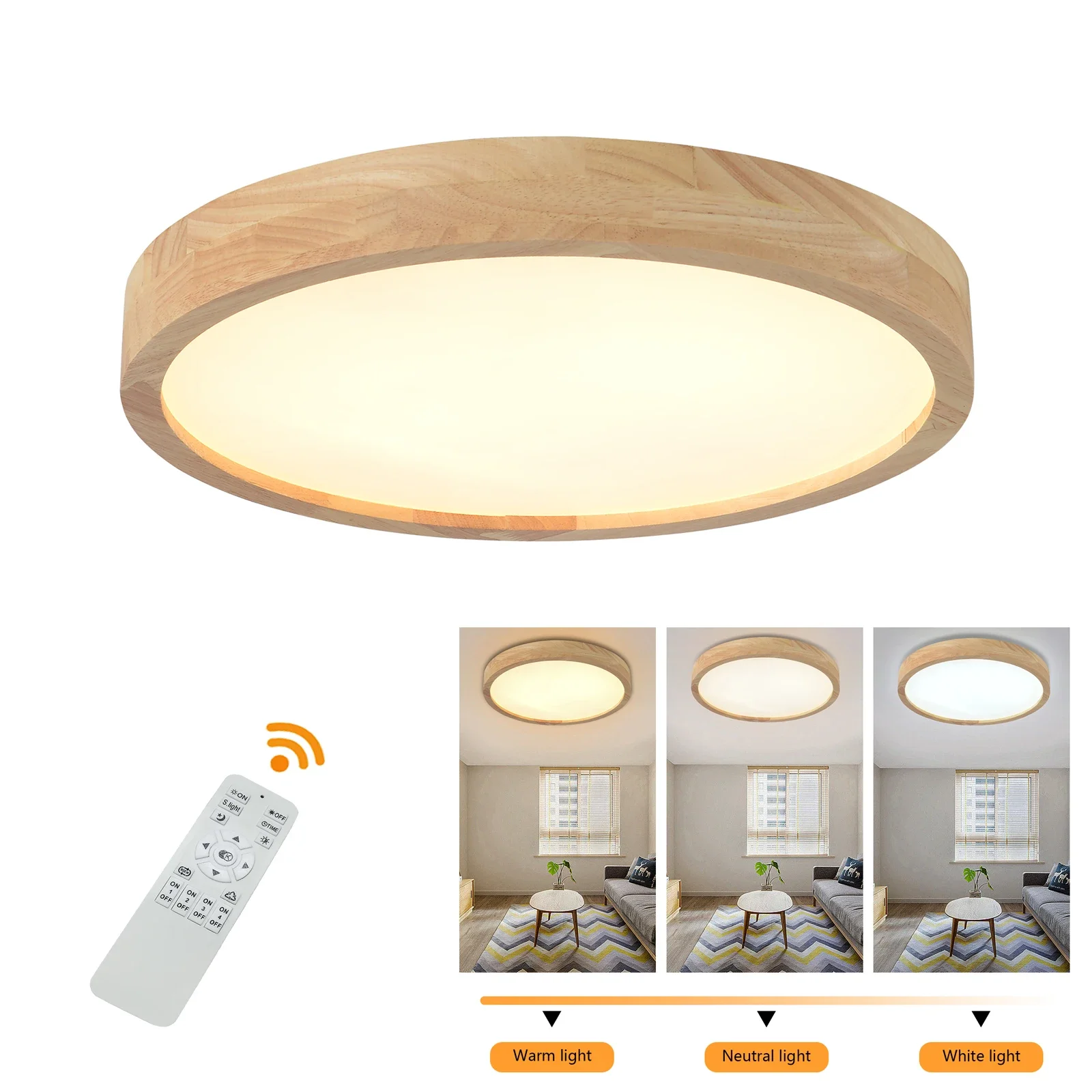 Modern Wood LED Ceiling Light Fixture, Simple Log Flush Mount Ceiling Lamps, Low Profile Circle Ceiling Lamp for Bathrooms