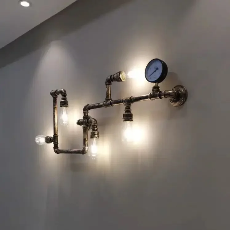 

Vintage Loft American Aisle Water Pipe Wall Lamp Bar Restaurant Iron Industrial Pipes wall lights E27 Retro Lamp 5 heads