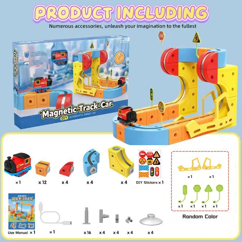 66PCS Magnetische Track Auto Speelgoed DIY Bouwstenen Set Anti-Zwaartekracht Rijden Elektrische Trein Set Voor Kinderen Kerst verjaardagscadeau