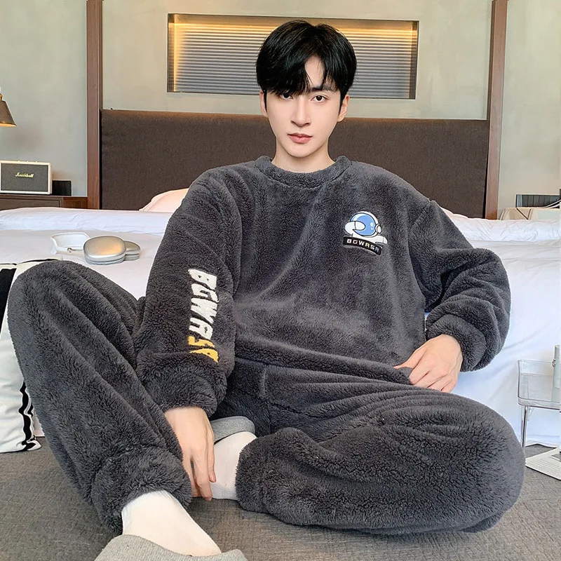 

Man Winter Clothing Pajamas Men Clothing Autumn Sportswear Youth Casual Wear Bath Clothes Flannel 2Pcs/set Fashion Homewear Y2K