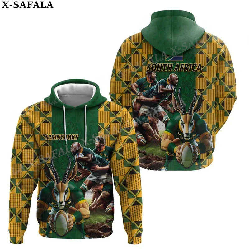 South Africa Rugby Go Springboks 3D Print Zipper Hoodie Men Pullover Sweatshirt Hooded Jersey Tracksuit Outwear Coat Casual-4