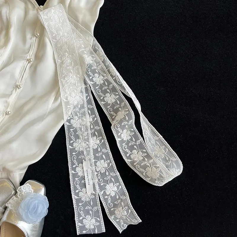 Süßes Blumen-Spitzen-Halsband, Dekoration für das Anziehen, Haarband im koreanischen Stil, transparentes langes Band, Kopftuch – Detail 17