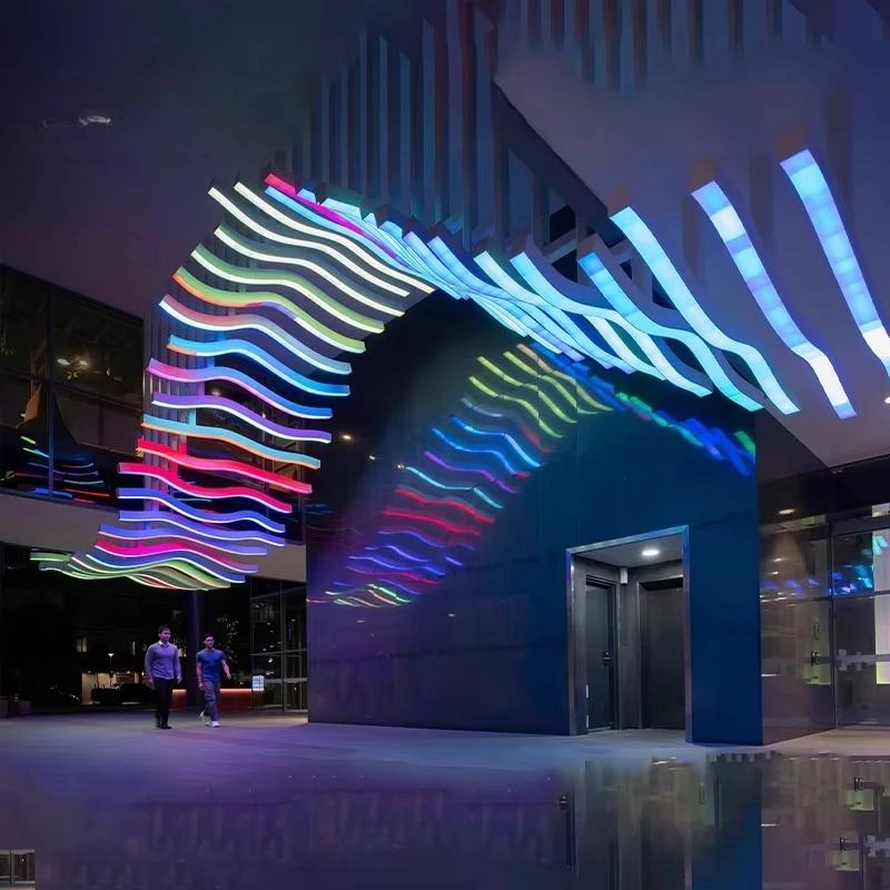 Custom Wave LED Ceiling - Modern Art Installation for Hotel Lobby and Shopping Mall