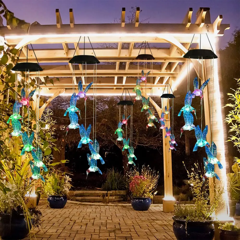 Solar Power Kolibri Windspiele Pendelleuchten Solar wiederaufladbare Laternen Outdoor Garten Hof wasserdichte dekorative Lampe – Detail 4