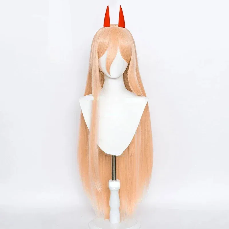 أنيمي بالمنشار رجل ماكيما السلطة شعر مستعار تأثيري طويل برتقالي وردي مقاومة للحرارة الاصطناعية الشعر حفلة لعب الأدوار الباروكات + غطاء شعر مستعار + قرون