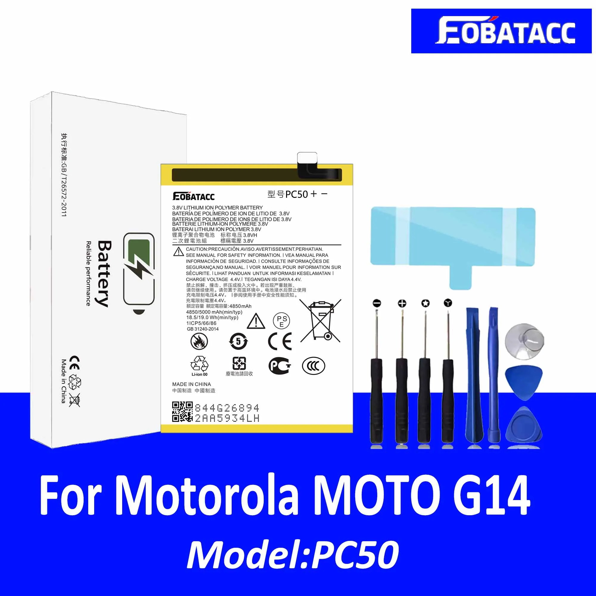 EOTABACC-PC50 Bateria para Motorola G14, 100% novo, original, ferramentas