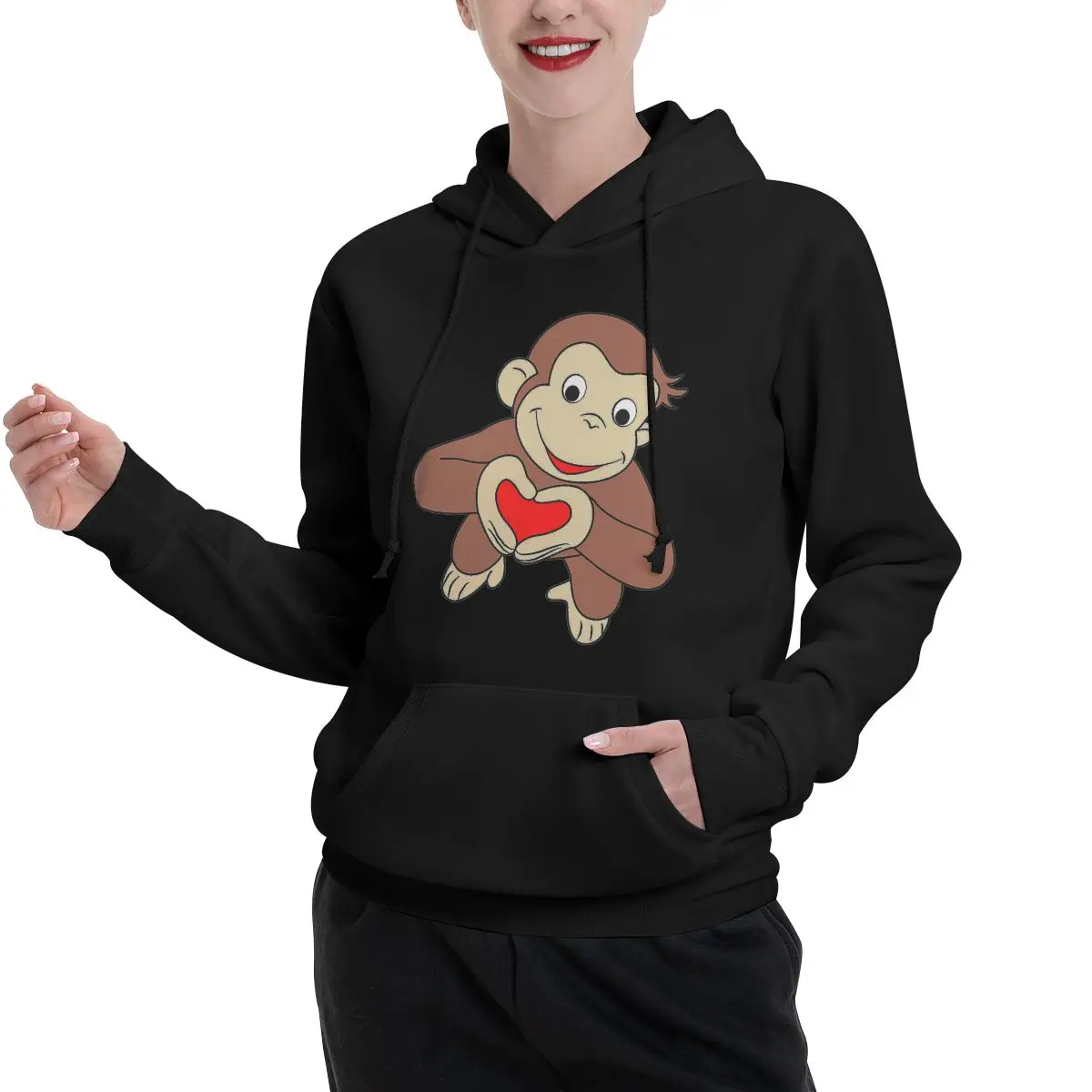 

Curious George Is All Heart Couple Hoodies Men's Women Casual Pullover Sweatshirt Harajuku Long Sleeve Hooded Autumn Winter