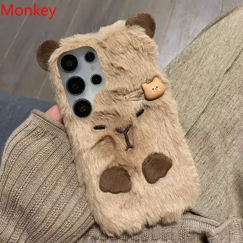 Ins Korean Cute 3D Capybara Soft Case For OPPO Realme 16 15X C85 C83 C75 C73 C71 A6X A5 Reno 15C 15F 14F Find X9 Furry Fur Cover