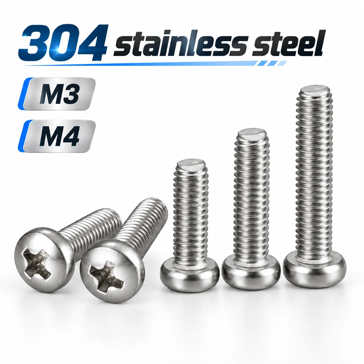 20/50/100 Pieces of Stainless Steel M3 M4 Round Pan Head Cross Screw Machine Nut Cross Bolt Length=6-25mm Pan Head Machine Screw
