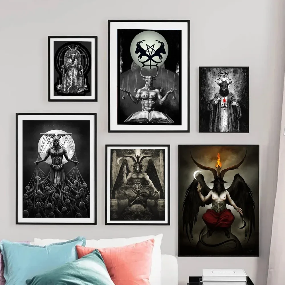 Dark Academia Art Baphomet Sheep Headed Demon Poster Prints For Home Decor Christian Devil Satan Canvas Painting Wall Art