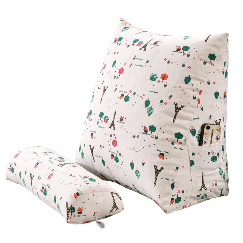 

2025 new cotton and linen printed triangular cushion cylindrical pillow core triangular backrest triangular throw pillow medium