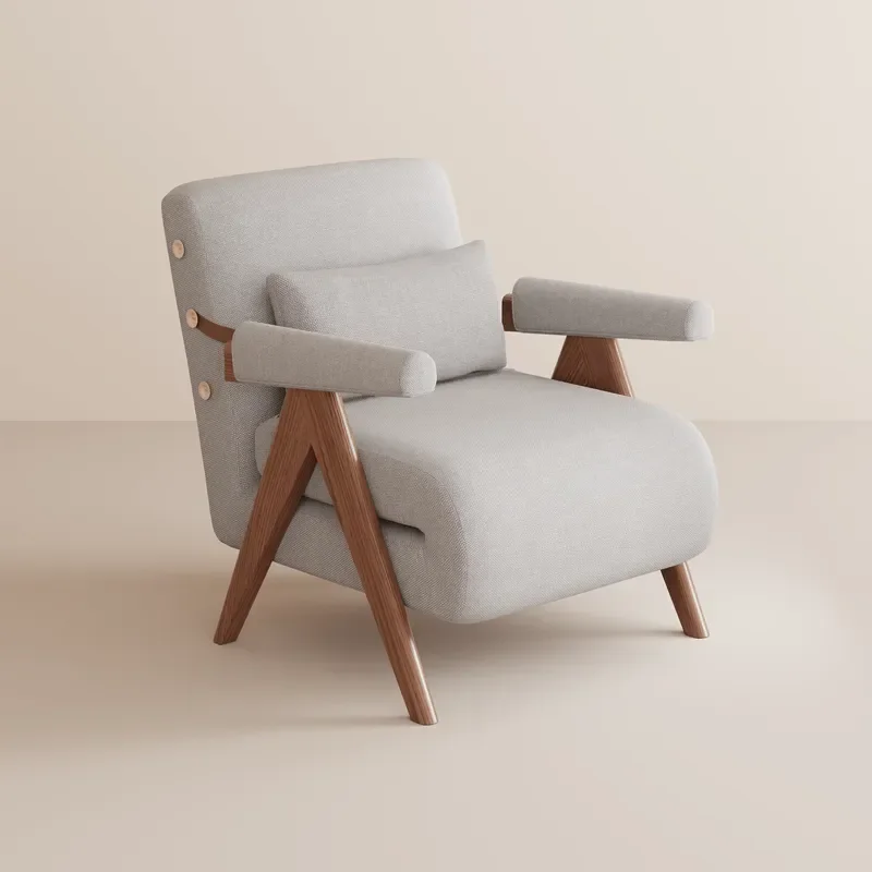 Grey Convertible Sofa Bed Chair Midcentury Modern Eco Friendly Wood Frame Chair Bed for Adults Living Room Bedroom SF023