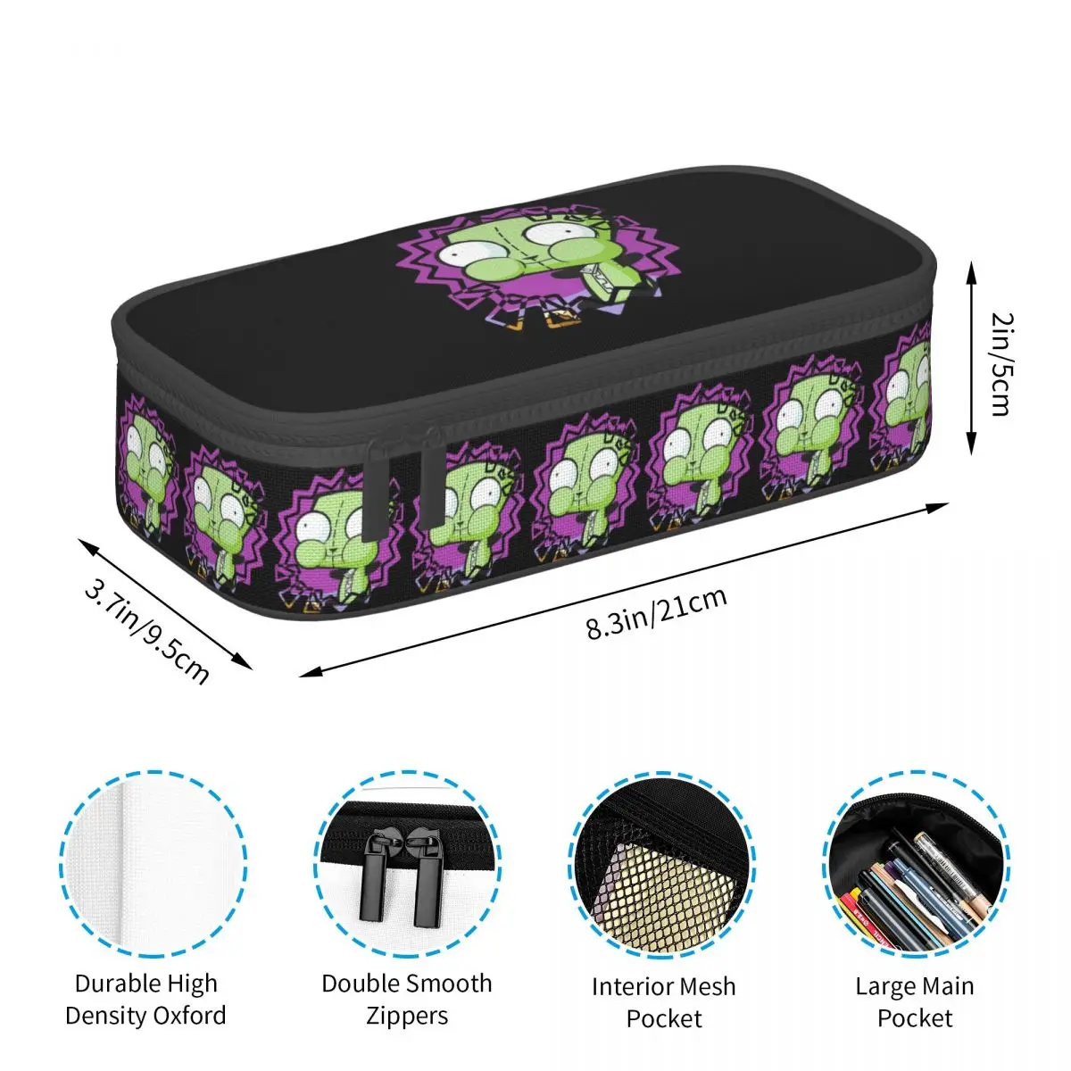 Invader Zim Madness (3) Pencil Cases for Student Pen Box Pencil Bag Large Capacity Pencil Pouch Pen Holder