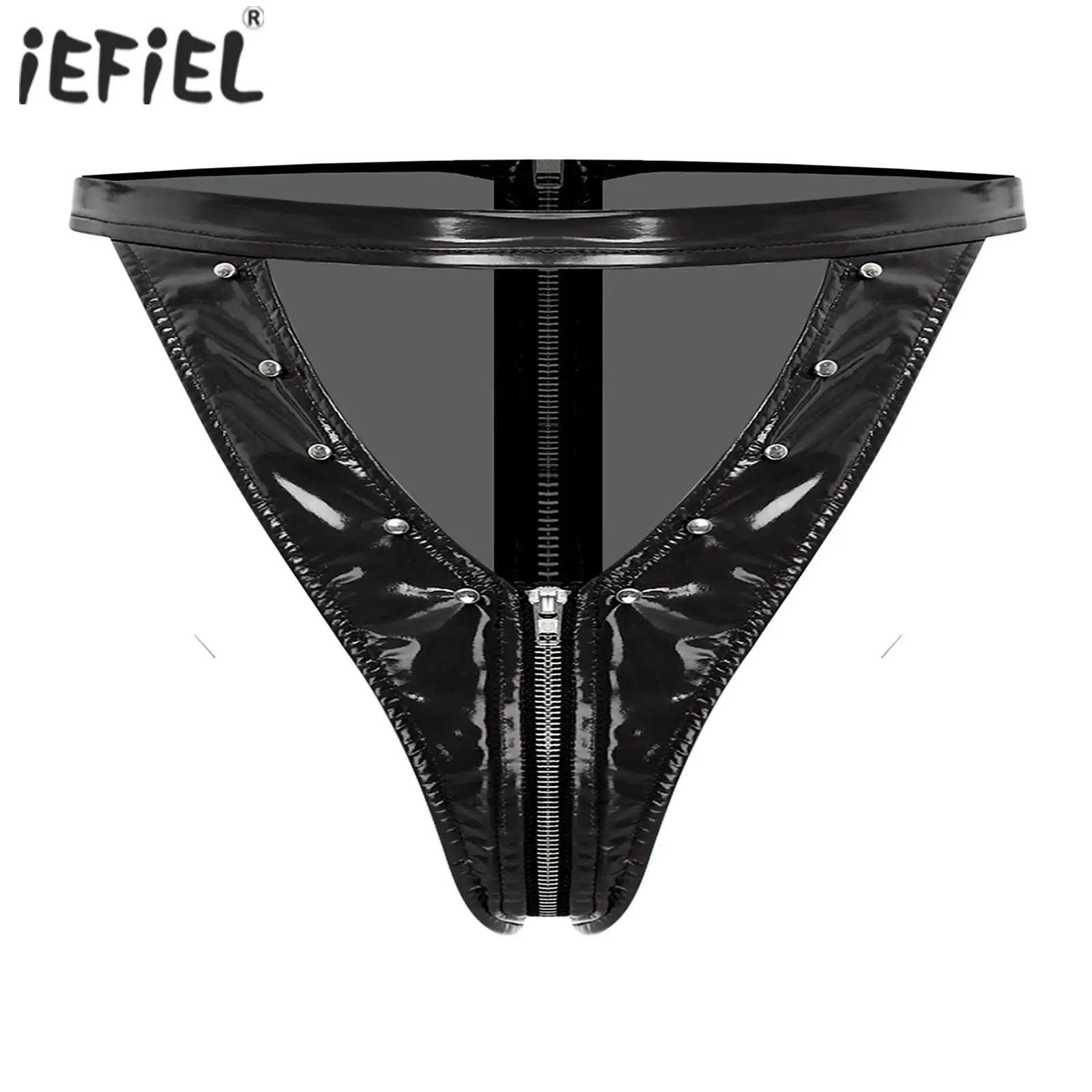 

Женское нижнее белье с заклепками, молния, открывающееся нижнее белье с промежностью, лакированная кожа, сексуальные трусы-стринги с вырезами, полые трусики, трусы