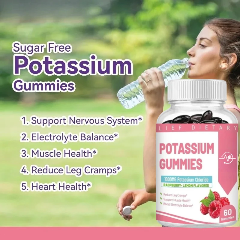 

1000mg Potassium Gummies Supplement - Sugar Free Vegan Muscle Health Support 60 Count Potassium Chloride Gummies