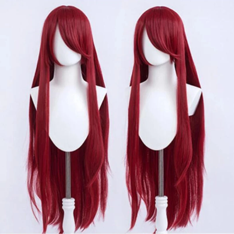 Peluca Uzumaki Kushina de 100 cm de largo, color rojo vino, resistente al calor, con flequillo completo, de pelo sintético.