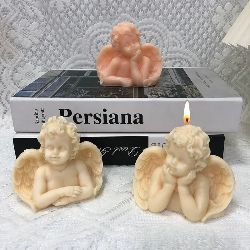 Large Size Angel Silicone Candle Mold Cute Wings Baby Sculpture Plaster Resin Handmade Soap Candle Making Kit Desktop Decoration