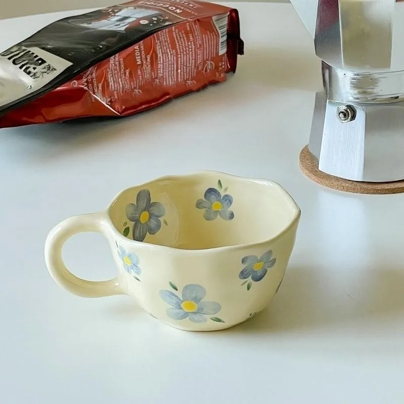 [Hot Sales] Hand-Hold Irregular Flower Ceramic Cup, Coffee Cup, Milk Tea Cup, Korean Atomic Breakfast Cup