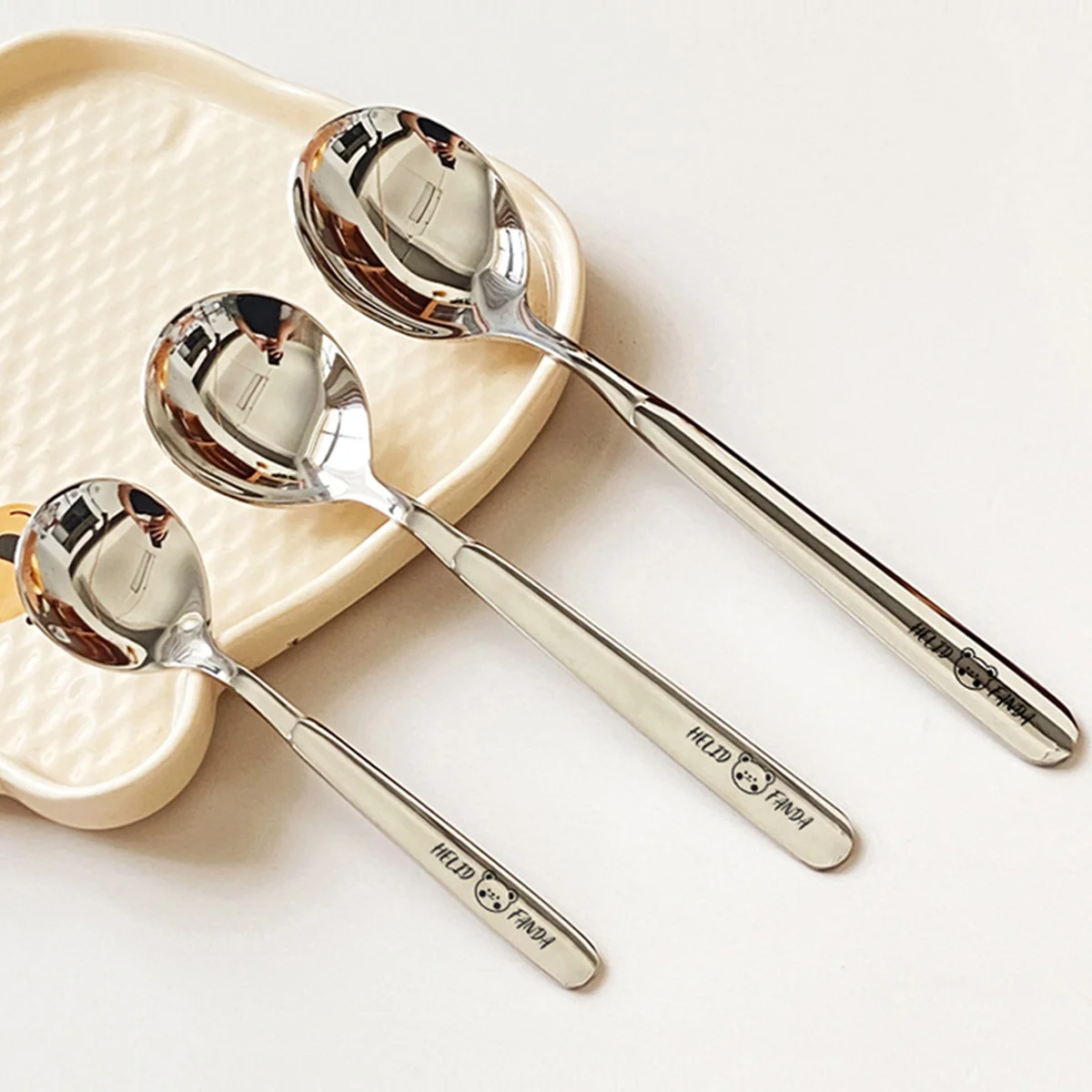 WORTHBUY 316 Stainless Steel Cake Dessert Spoon Kid Spoon Long Handle Soup Spoon Honey Ice Cream Scoop Kitchen Child Tableware
