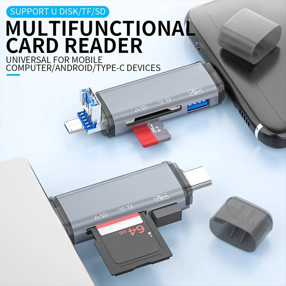 #67G Type C Micro sd card Reader,OTG Type C Micro-SD card Reader type c to usb OTG adapter (Gray)