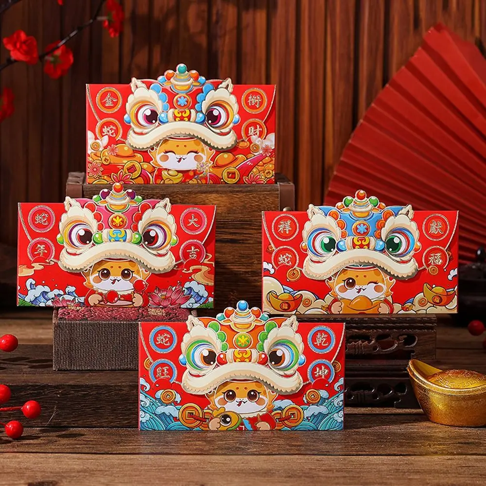 4pcs Chinese Style 2025 Snake Year Red Envelopes Traditional Blessing New Year Money Pocket Hongbao Gifts Packing Bags Bonus