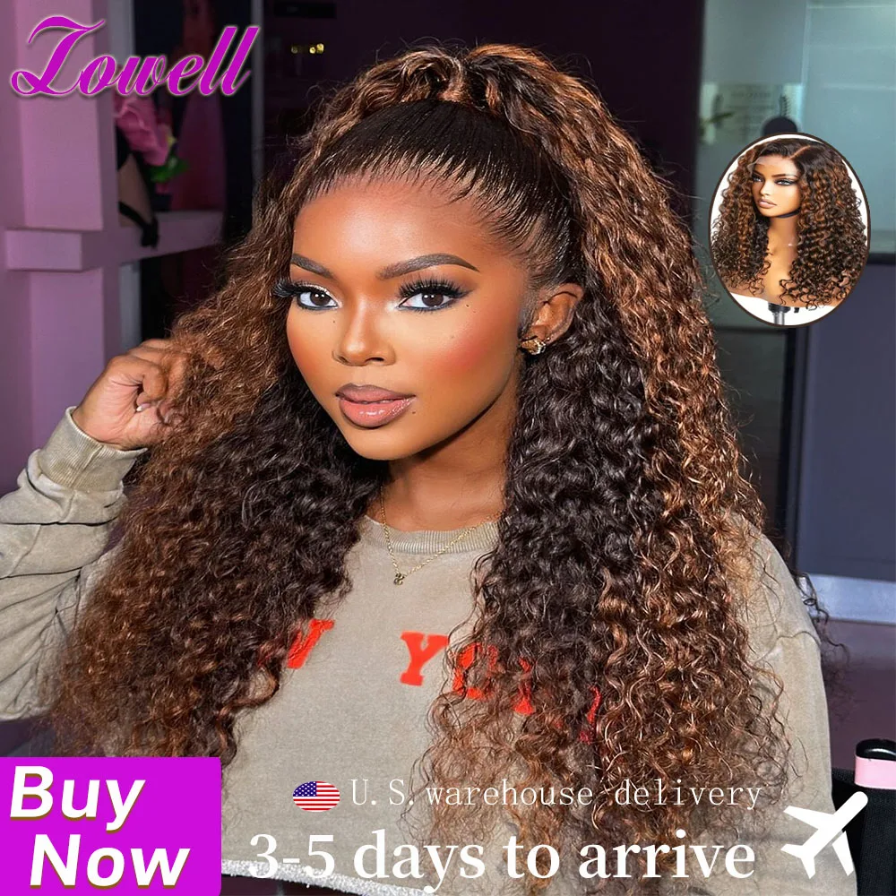 

Lowell 1B/30 Deep Wave Human Hair Wig Lace Frontal Curly Wigs HD Lace Bleached Knot Water Wave Wig 13x4 Highlight Wig Brazilian