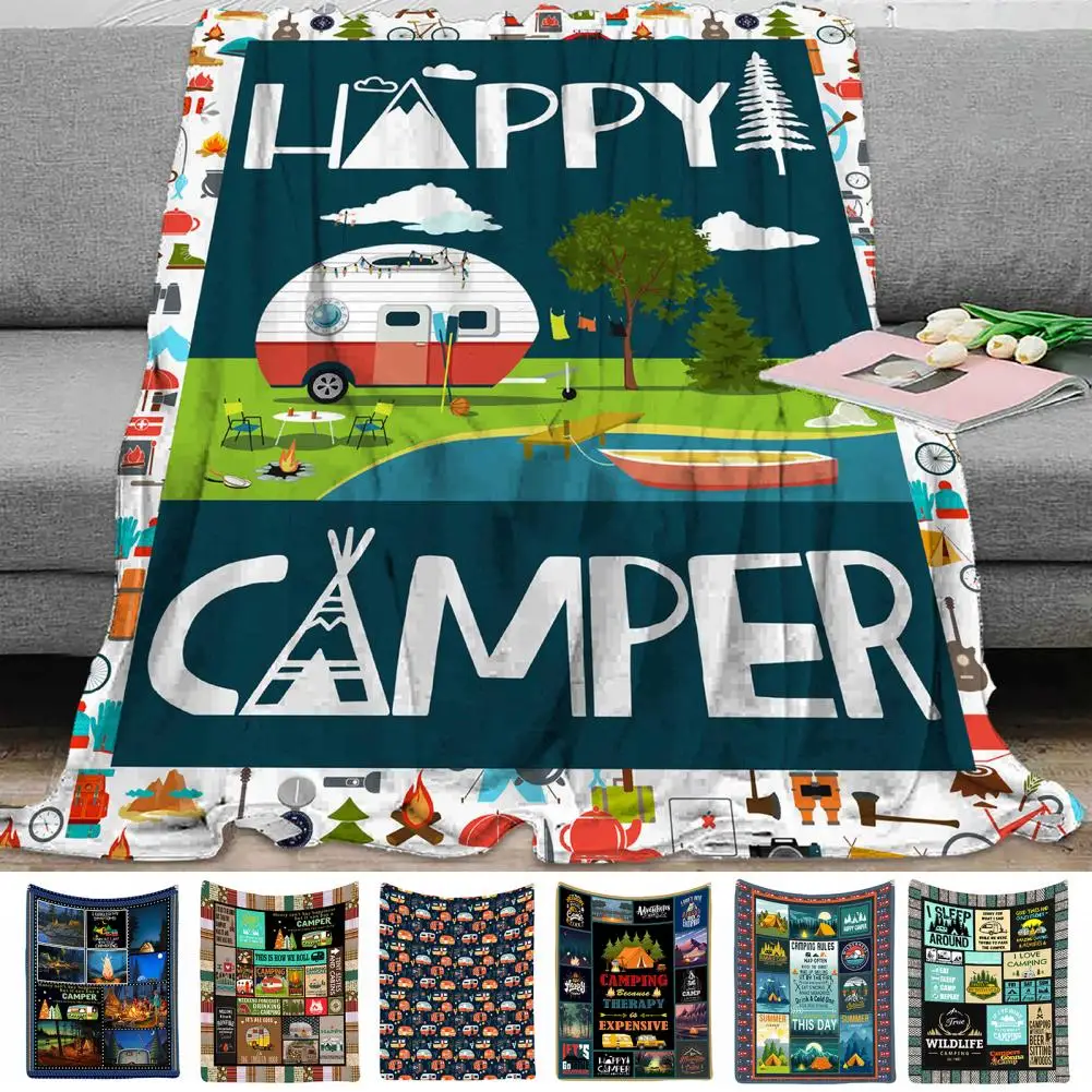 

Flannel Blanket Camping Bus Series Bedroom Blanket Double Layers Bus Pattern Series Sofa Air Conditioning Blanket Plush Blanket