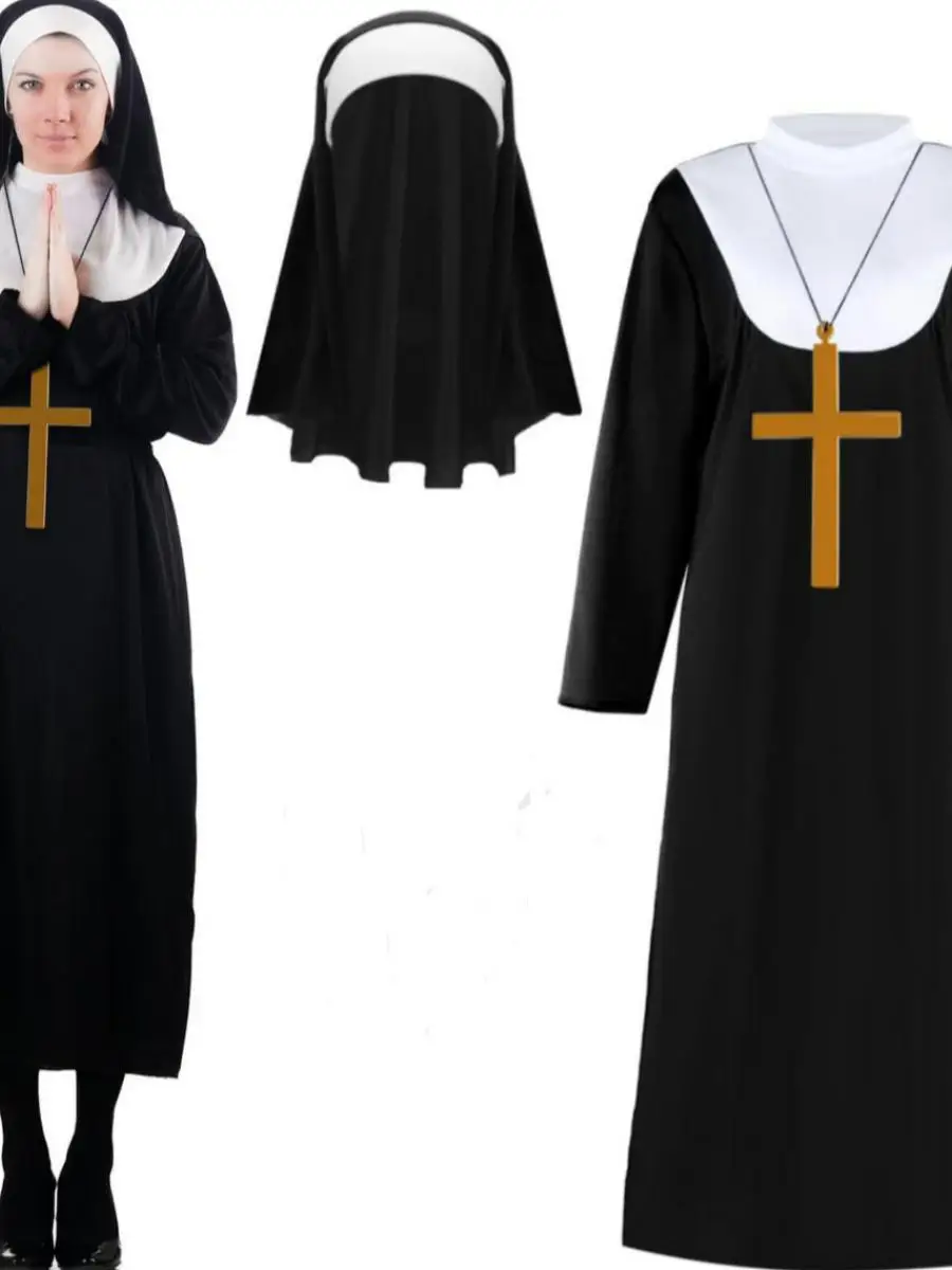 

New Halloween Priest Costume Men's Missionary Popeyes Mary Robe Priest Nun's Outfit Polyester Material No Brand Registered