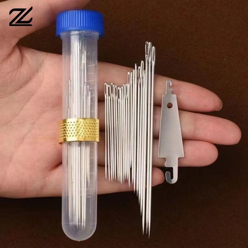 Stainless Steel Large Eye Sewing Needle Set With Threader And Storage Tube For Home Sewing Mending Embroidery DIY Crafts