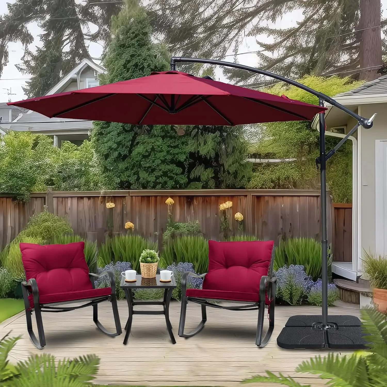 Large Outdoor Offset Cantilever Patio Umbrella with Base for Balcony Garden Terrace, Square 40