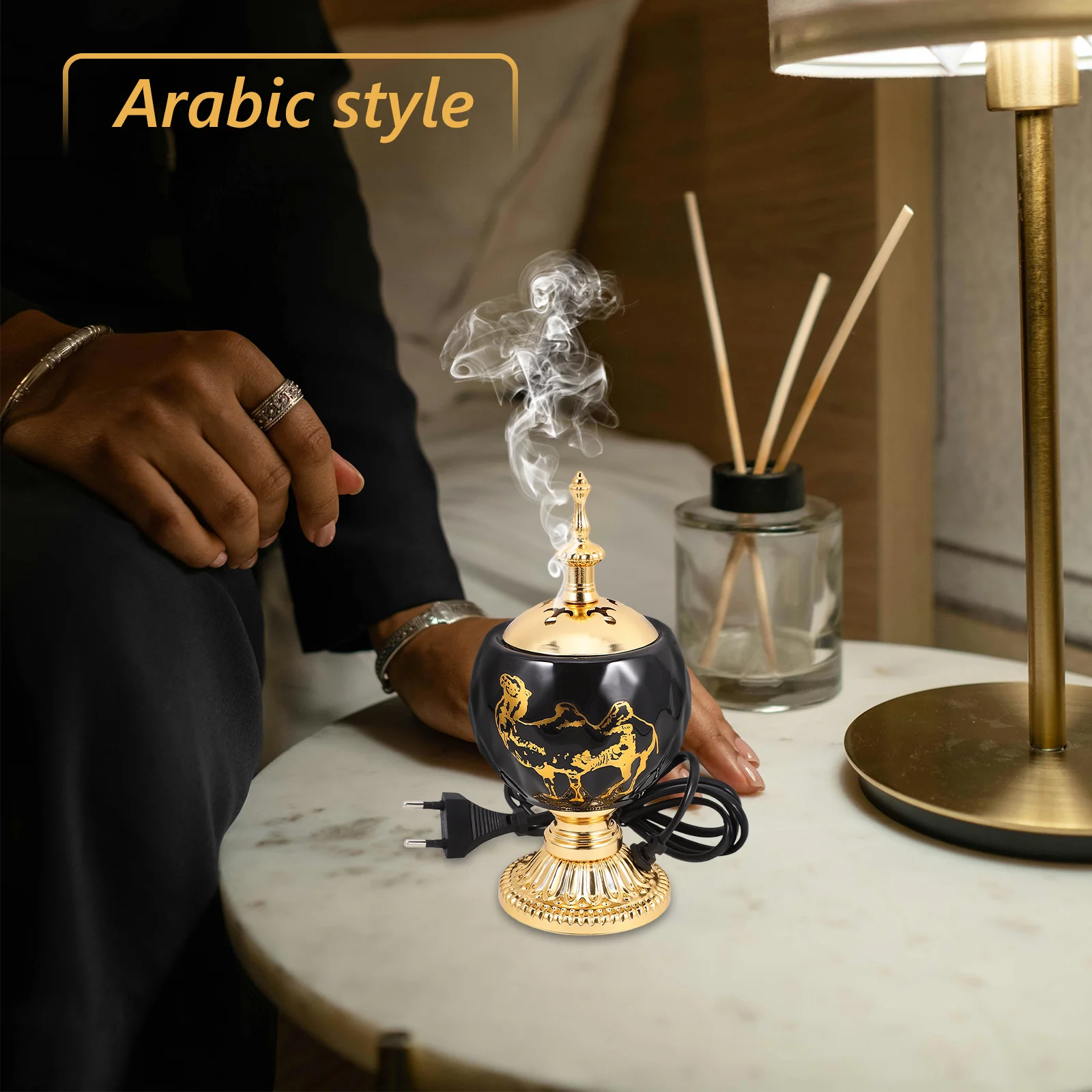 

Electric Incense Burner 220V Eu Plug Arabic Style Retro Desk Aroma Holder For Home Temple Decorative Censer Vintage Burner