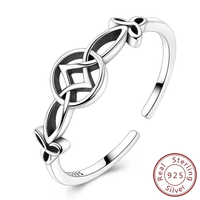 

100% 925 Sterling Silver Celtic Knot Open Rings For Women Girls Wedding Anniversary Jewelry Gift