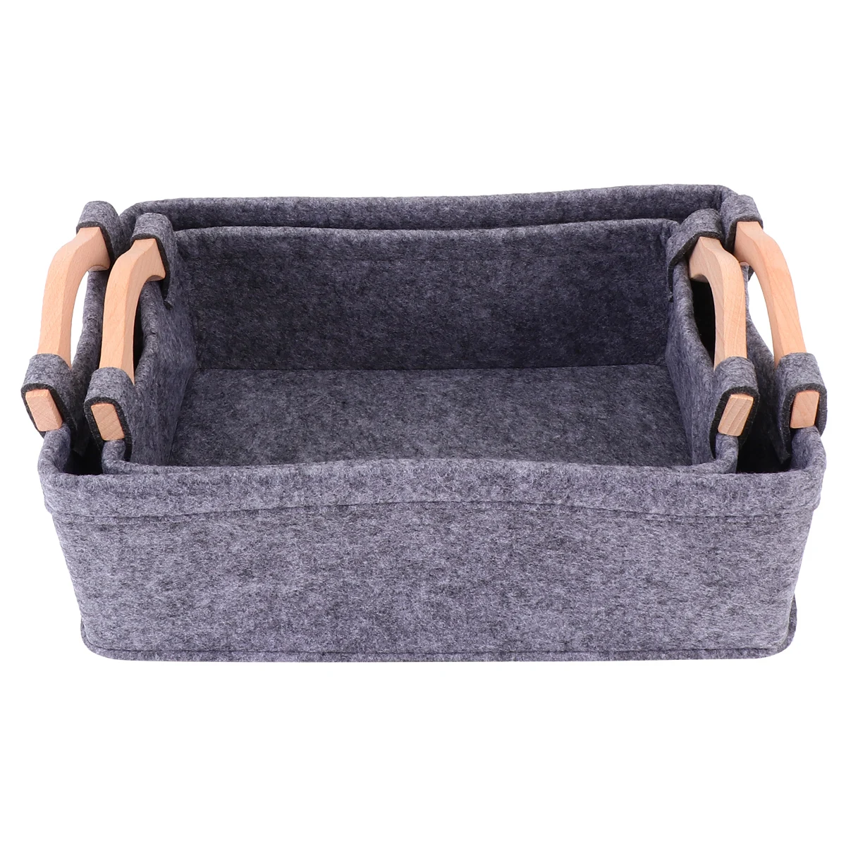 

2pcs Felt Baskets Home Organizer Smooth Wood Handle Space Saving Living Room Bathroom Storage Basket For Home Storage Bin
