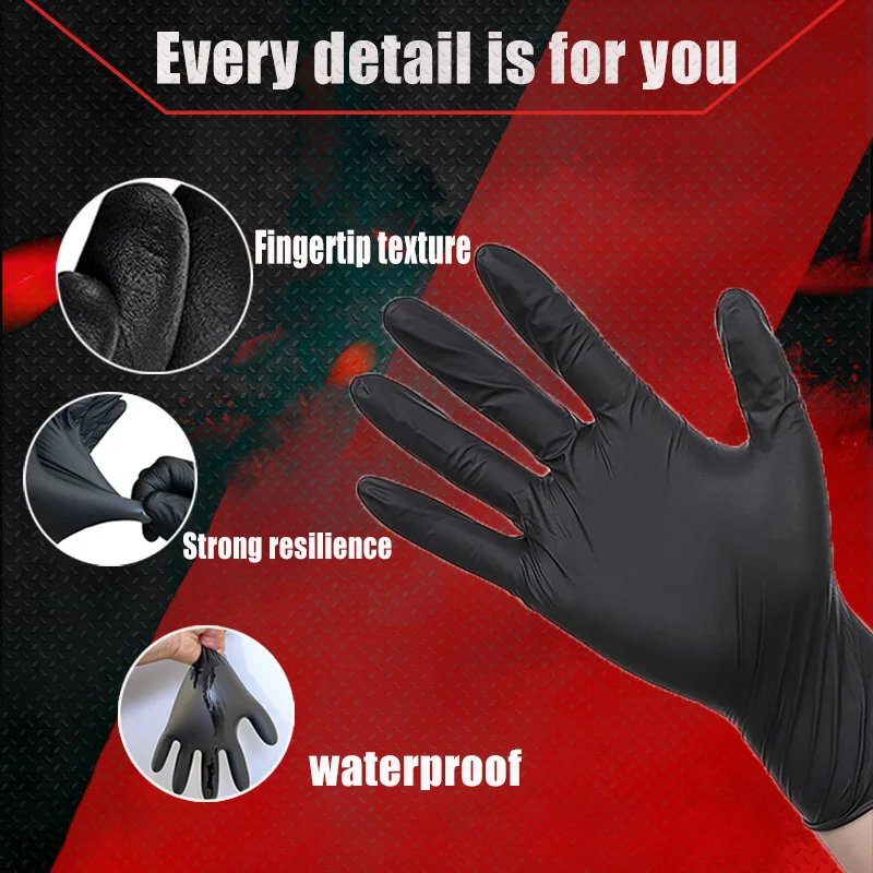 30/70/100PCS Disposable Black Nitrile Gloves Powder Free Black Nitrile Gloves  Work Gloves for Household Cleaning Dish Washing